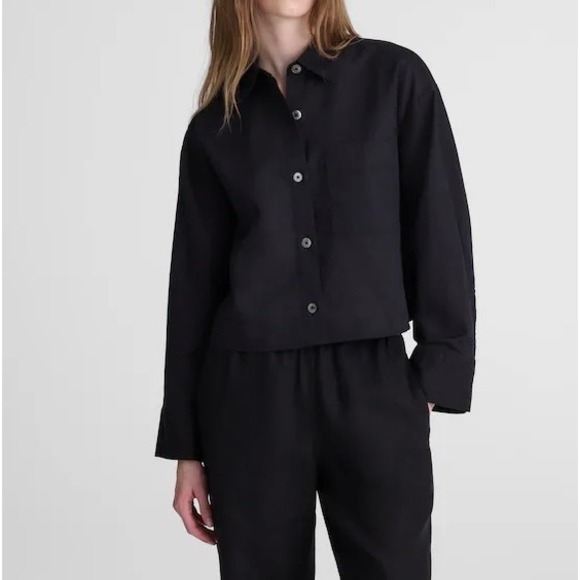 Madewell Tops - Madewell Straight-Hem Shirt in Linen-Cotton Blend Black Large NZ468 Button Up